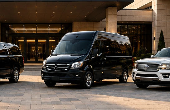 Black Mercedes Sprinter for private group transportation